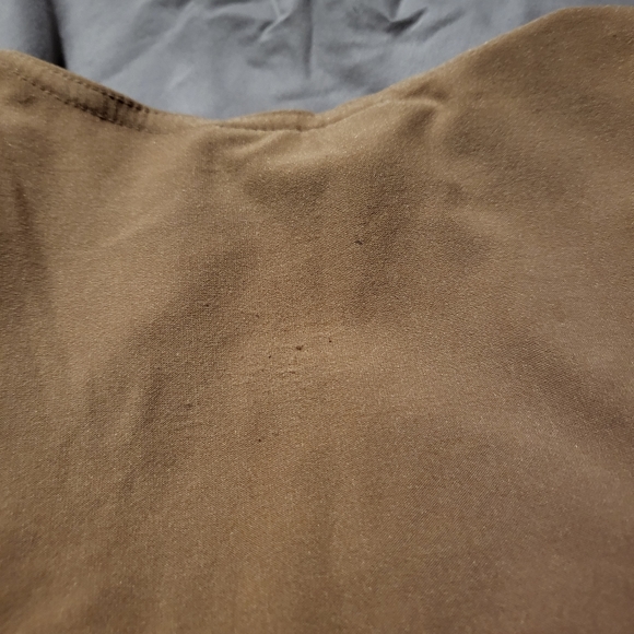 tan three-quarter sleeve stretchy top with ruched neckline - S - Picture 6 of 6